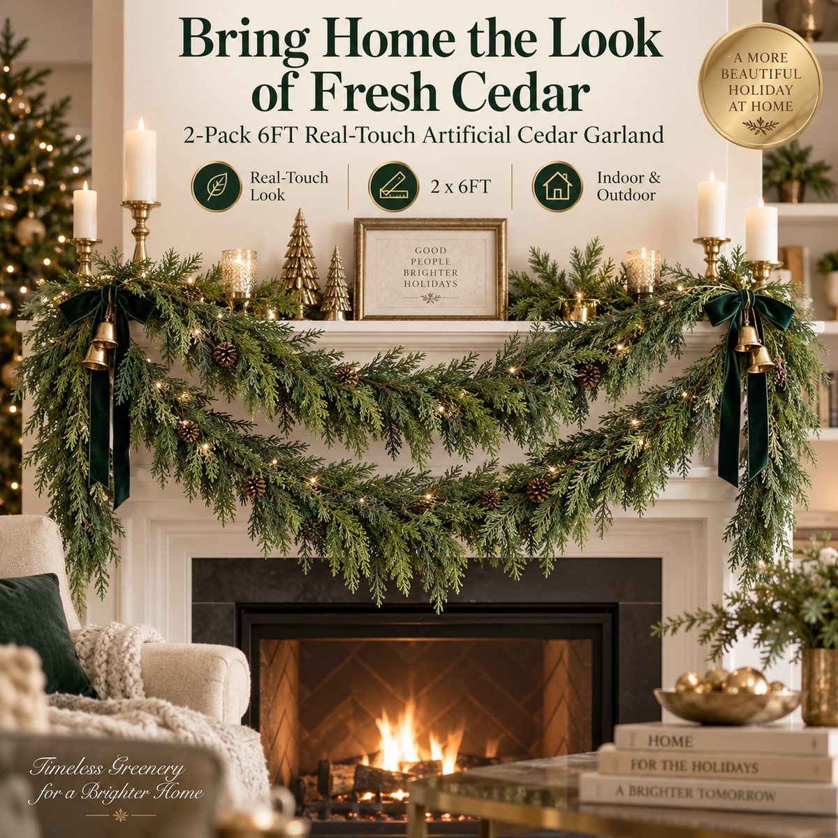 🎄 2-Pack 6FT Real-Touch Artificial Cedar Garland