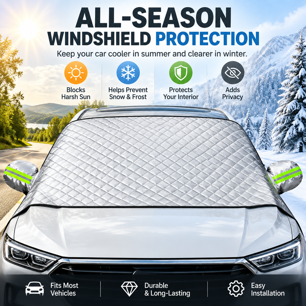 🔥Hot Sale- 50% OFF -🚗 Magnetic Windshield Cover – All-Season Sun, Snow & Frost Protector for Cars, SUVs & Trucks