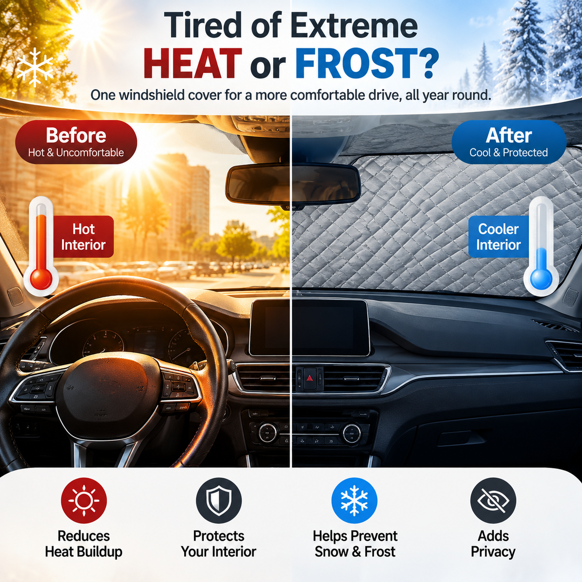 🔥Hot Sale- 50% OFF -🚗 Magnetic Windshield Cover – All-Season Sun, Snow & Frost Protector for Cars, SUVs & Trucks