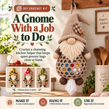 ⏳ Last Day 49% OFF – 🧶 Beginner-Friendly Gnome Crochet Bag Holder DIY Kit | 6 Charming Designs with Yarn, Tools & Guide Included 🍄