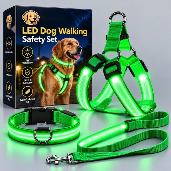 🐾 LED Light-Up Dog Harness & Leash Set – High-Visibility Gear for Night Walks 🌙