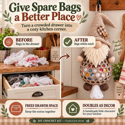 ⏳ Last Day 49% OFF – 🧶 Beginner-Friendly Gnome Crochet Bag Holder DIY Kit | 6 Charming Designs with Yarn, Tools & Guide Included 🍄
