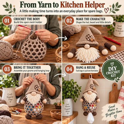⏳ Last Day 49% OFF – 🧶 Beginner-Friendly Gnome Crochet Bag Holder DIY Kit | 6 Charming Designs with Yarn, Tools & Guide Included 🍄
