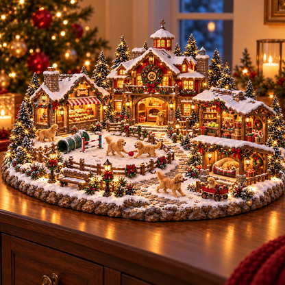 🔥🐕Christmas Golden Retriever Village – Lighted Dog Lover’s Holiday Scene🐶