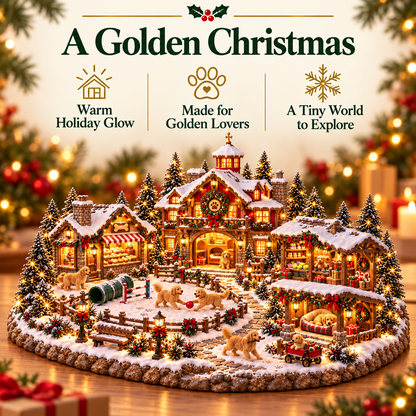 🔥🐕Christmas Golden Retriever Village – Lighted Dog Lover’s Holiday Scene🐶