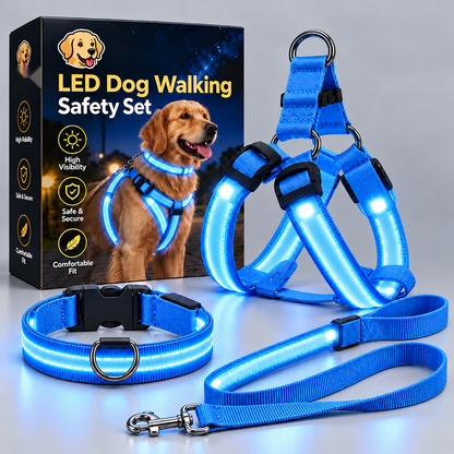 🐾 LED Light-Up Dog Harness & Leash Set – High-Visibility Gear for Night Walks 🌙