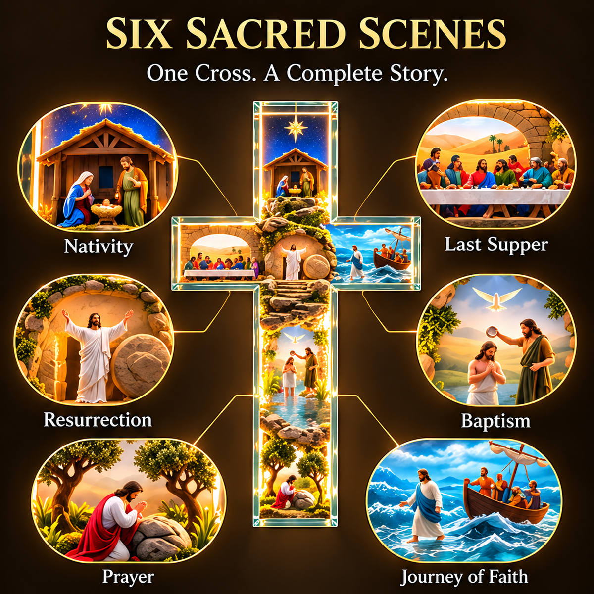 🙏 ✝️Last Day – 49% OFF!✨The Story of Jesus in 6 Scenes Cross Lamp✨