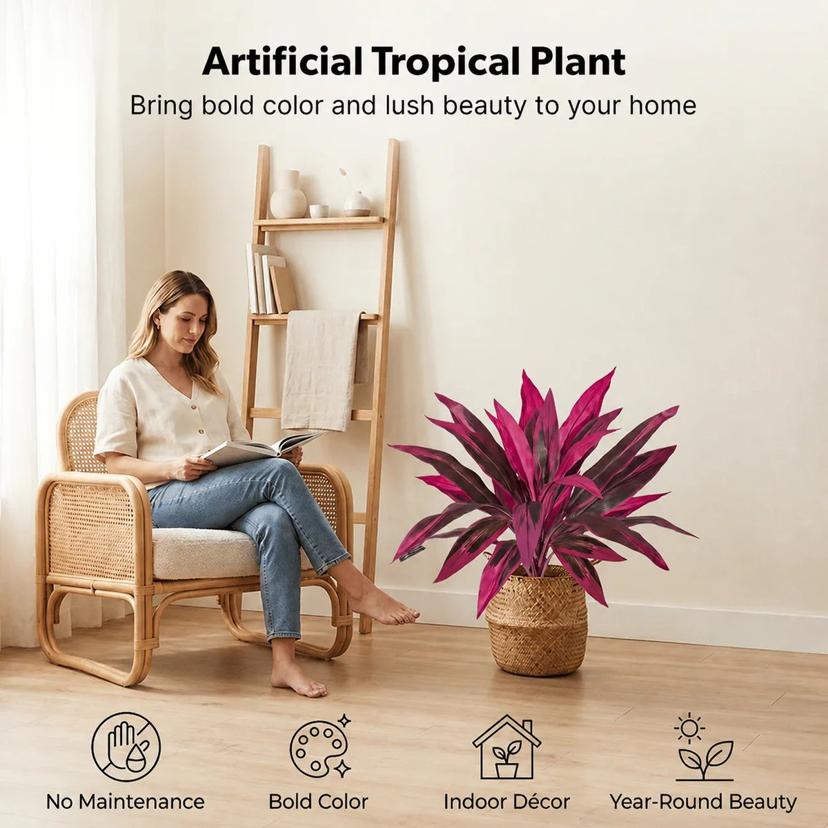 🎁 Hot 🌿 Realistic Boston Fern & Dragon's Blood Tree Faux Plants