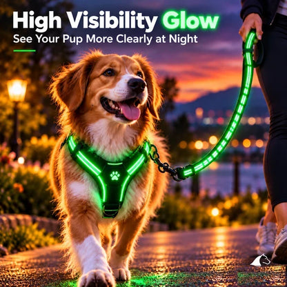 🐾 LED Light-Up Dog Harness & Leash Set – High-Visibility Gear for Night Walks 🌙