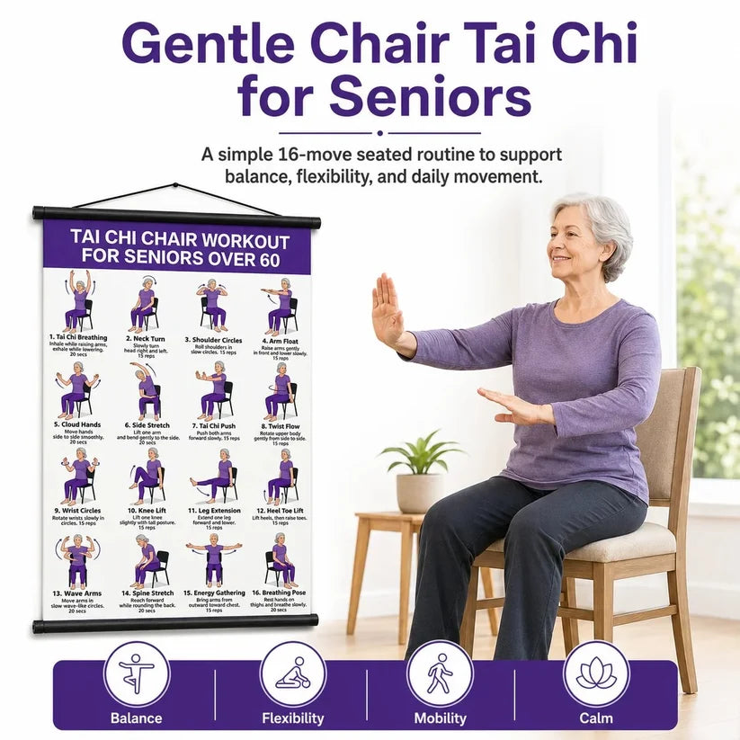 🔥Tai Chi Chair Workout Chart for Seniors (16 x 24 inches)