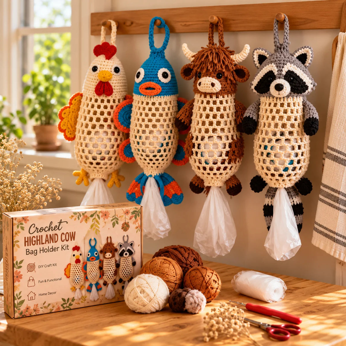 Crochet Animal Bag Holder DIY Kit – Cute & Functional Hanging Storage Craft Kit