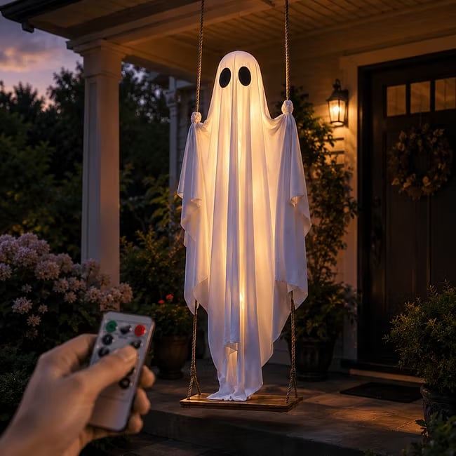 Light-Up Swinging Hanging Ghost Halloween Outdoor Decoration