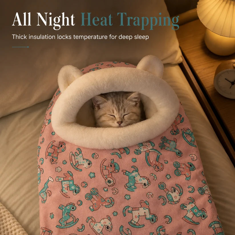 🔥Last Day 50% OFF – 🐱Cozy Warm Hooded Pet Cave Bed - Semi-Enclosed Winter Cat Sleeping Bag