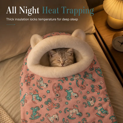🔥Last Day 50% OFF – 🐱Cozy Warm Hooded Pet Cave Bed - Semi-Enclosed Winter Cat Sleeping Bag