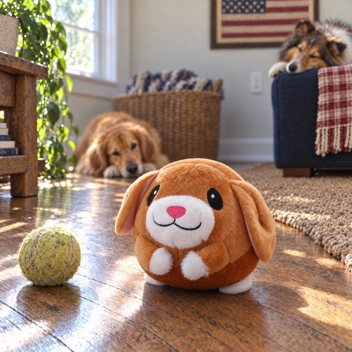 🔥HOT SALE🔥Interactive Bouncing Plush Dog Toy – Rechargeable Rolling, Squeaking & Singing Pet Toy