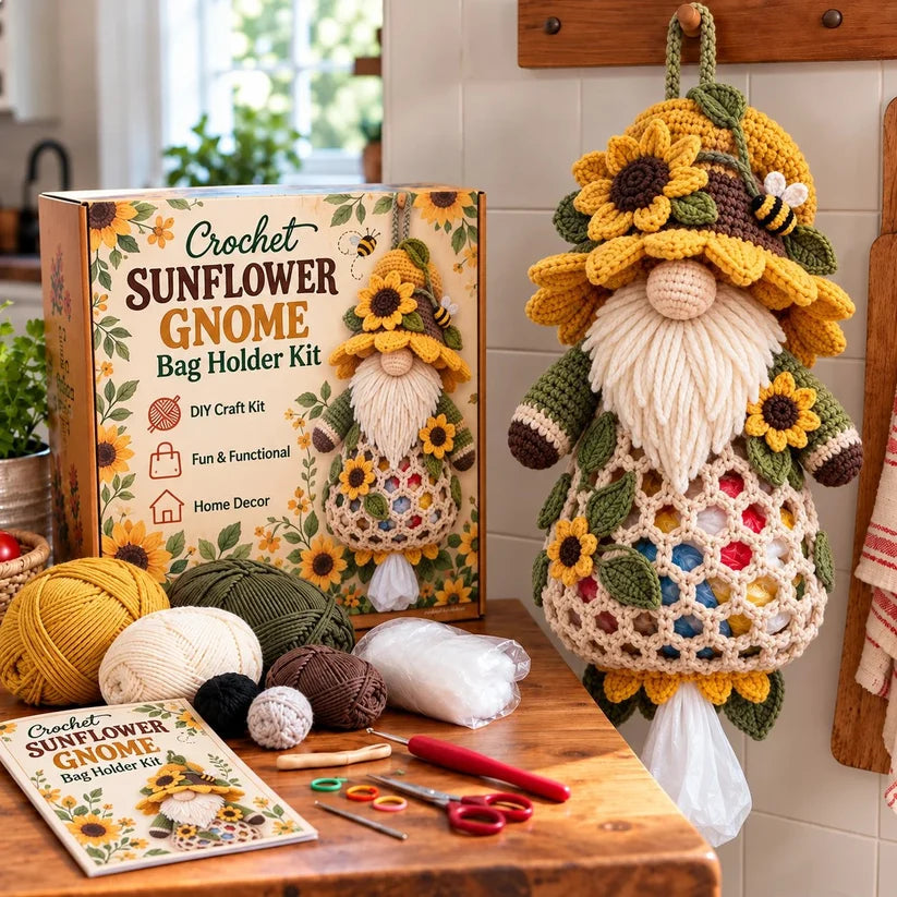 ⏳ Last Day 49% OFF – 🧶 Beginner-Friendly Gnome Crochet Bag Holder DIY Kit | 6 Charming Designs with Yarn, Tools & Guide Included 🍄