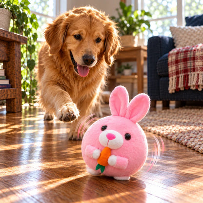 🔥HOT SALE🔥Interactive Bouncing Plush Dog Toy – Rechargeable Rolling, Squeaking & Singing Pet Toy