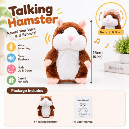 🐹LIMITED-TIME 50% OFF! ⏰Talking Hamster Plush – repeats whatever you say, auto head-shaking, hilarious fun for kids & adults🎁