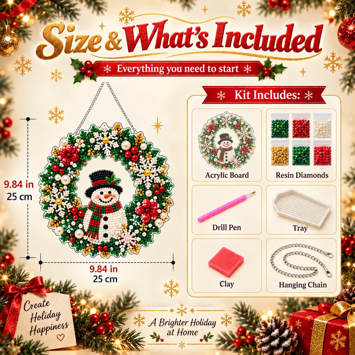 Hot Sale⛄Christmas Pearl Diamond Painting Pendant Kit with LED String Lights