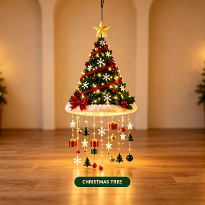 🎄 Lighted Christmas Hanging Chandelier – Tree & Santa Hat Holiday Decor