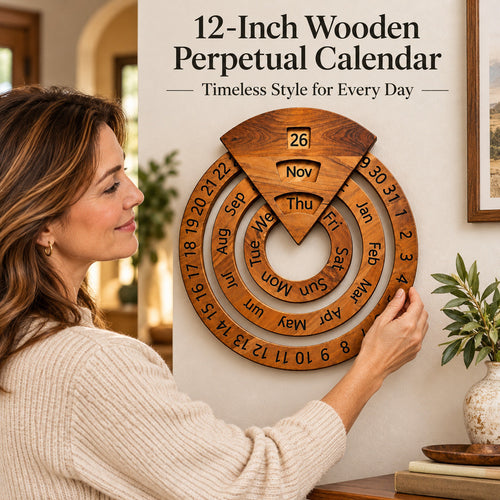 Vintage Wooden Rotating Perpetual Calendar-Timeless Desk Decor✨