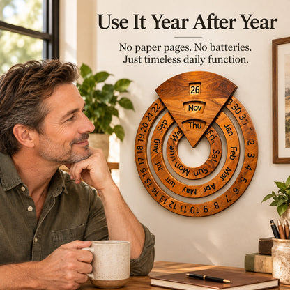 Vintage Wooden Rotating Perpetual Calendar-Timeless Desk Decor✨