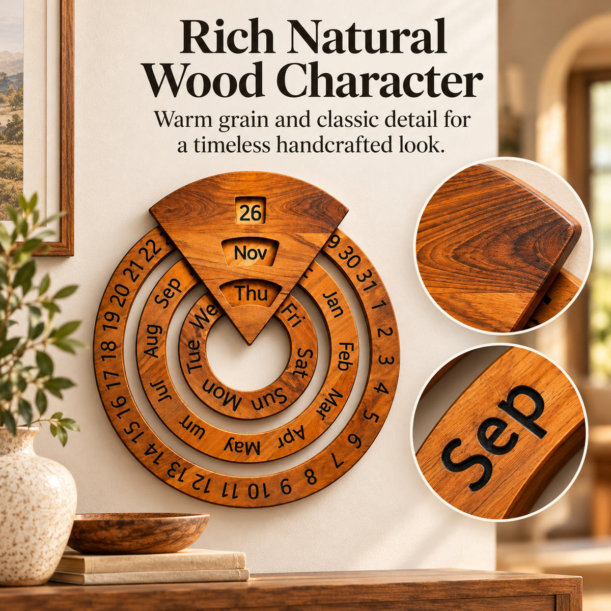 Vintage Wooden Rotating Perpetual Calendar-Timeless Desk Decor✨