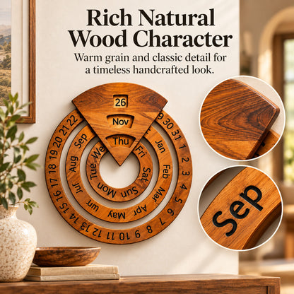 Vintage Wooden Rotating Perpetual Calendar-Timeless Desk Decor✨