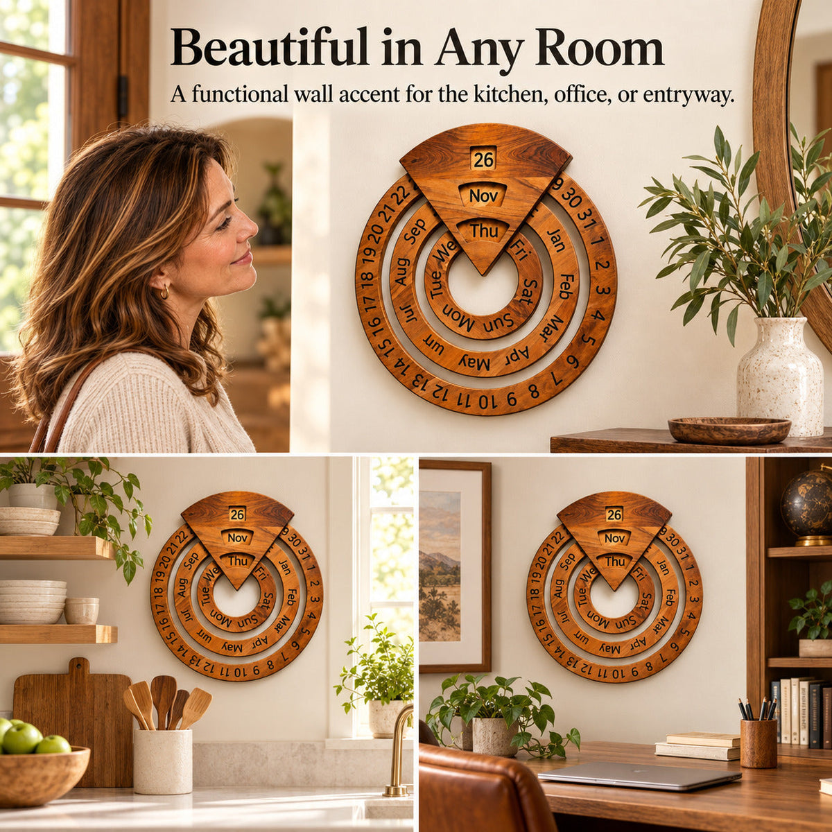 Vintage Wooden Rotating Perpetual Calendar-Timeless Desk Decor✨