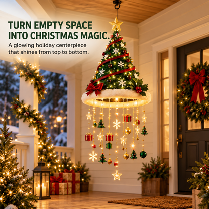 🎄 Lighted Christmas Hanging Chandelier – Tree & Santa Hat Holiday Decor