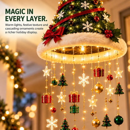 🎄 Lighted Christmas Hanging Chandelier – Tree & Santa Hat Holiday Decor