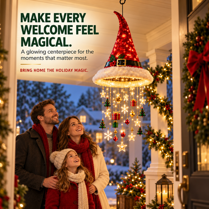 🎄 Lighted Christmas Hanging Chandelier – Tree & Santa Hat Holiday Decor