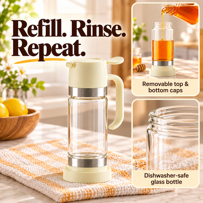 🍯 12 oz Glass Honey & Syrup Dispenser with One-Hand Control