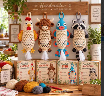 Crochet Animal Bag Holder DIY Kit – Cute & Functional Hanging Storage Craft Kit