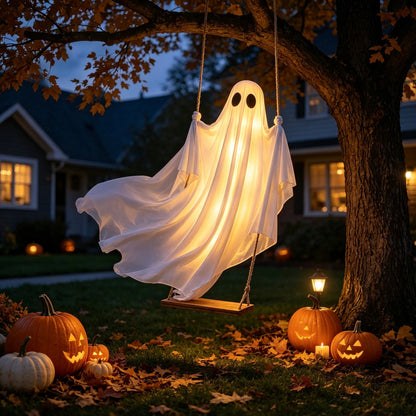 Light-Up Swinging Hanging Ghost Halloween Outdoor Decoration