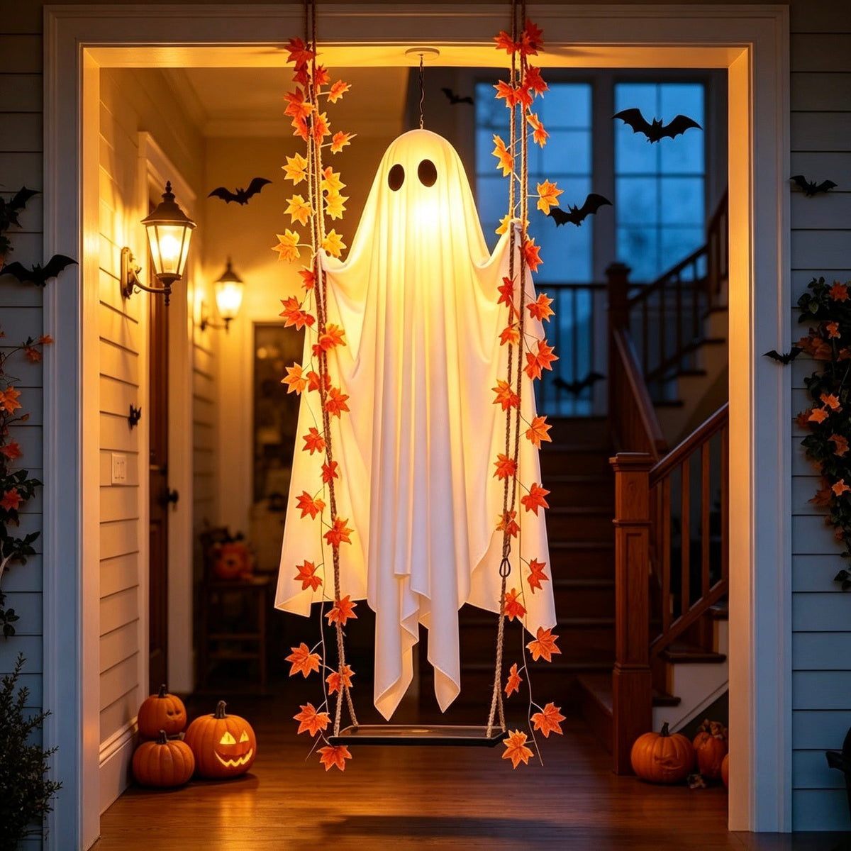 Light-Up Swinging Hanging Ghost Halloween Outdoor Decoration