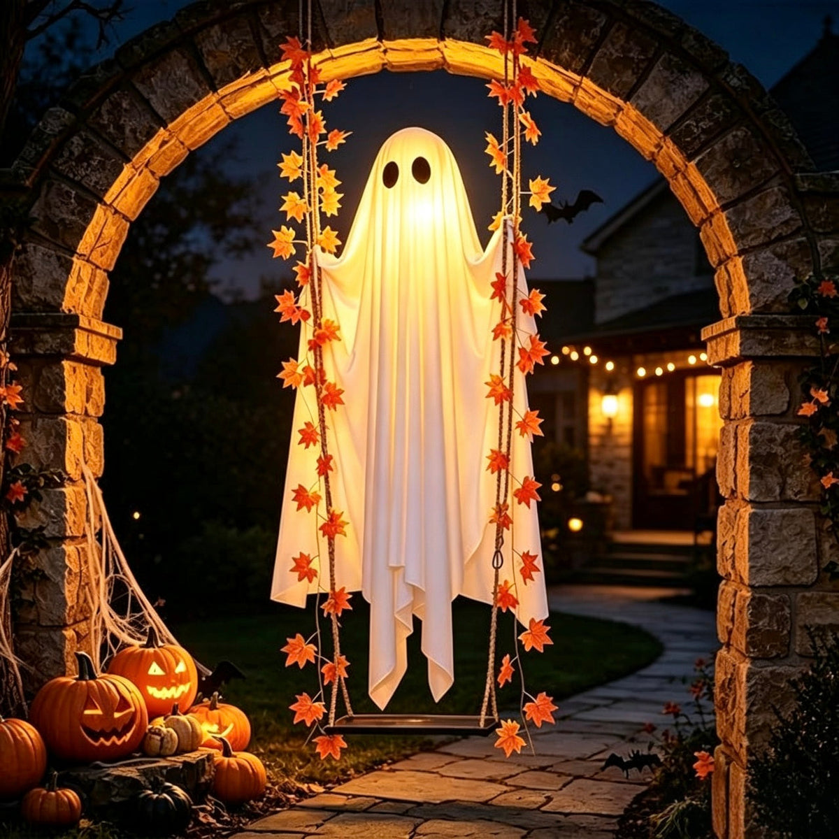Light-Up Swinging Hanging Ghost Halloween Outdoor Decoration